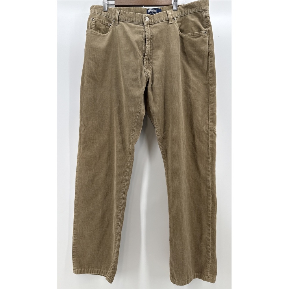 Polo Ralph Lauren Pants Mens 38x34 Tan Made In USA Corduroy Casual Y2K‎
